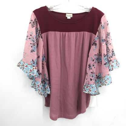 Baea Women's Wine Bordeaux Blouse Top Flutter Sleeve Maroon Size Large NWT