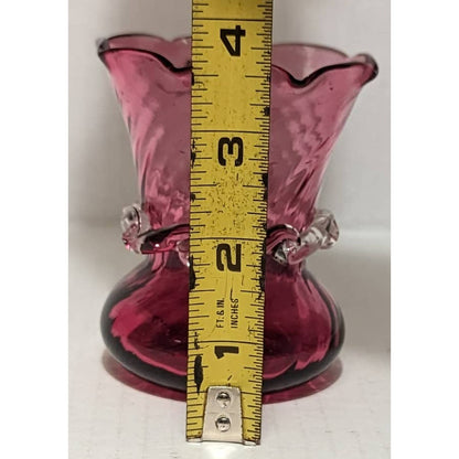 Vintage Pilgrim Cranberry Flared Vase with Clear Glass Accents Petaled Neck Pink
