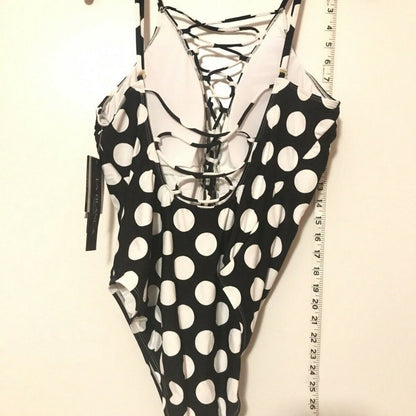 NWT Laceup High Neck One Piece Swimsuit Polka Dot Size 16