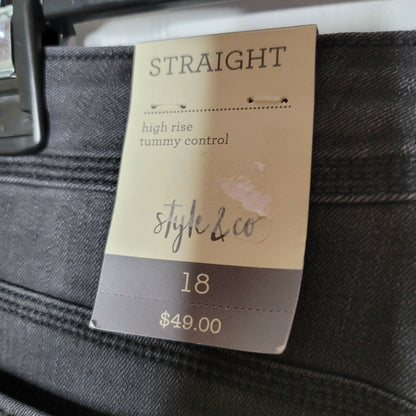 Style & Co Tummy-Control Straight-Leg Jeans High Rise Black Smudge Size 18 pants