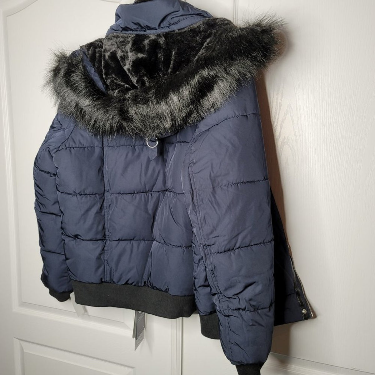Noize Nixon Faux Fur Trim Bomber Jacket Front Zip Long Sleeves Blue XX-Large NWT