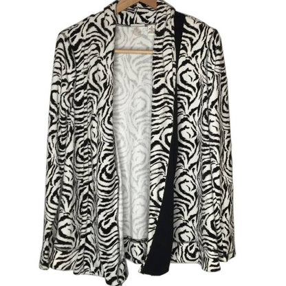Kim Rogers Hi Low Open Front Cardigan Sweater Zebra Print Black/White MEDIUM