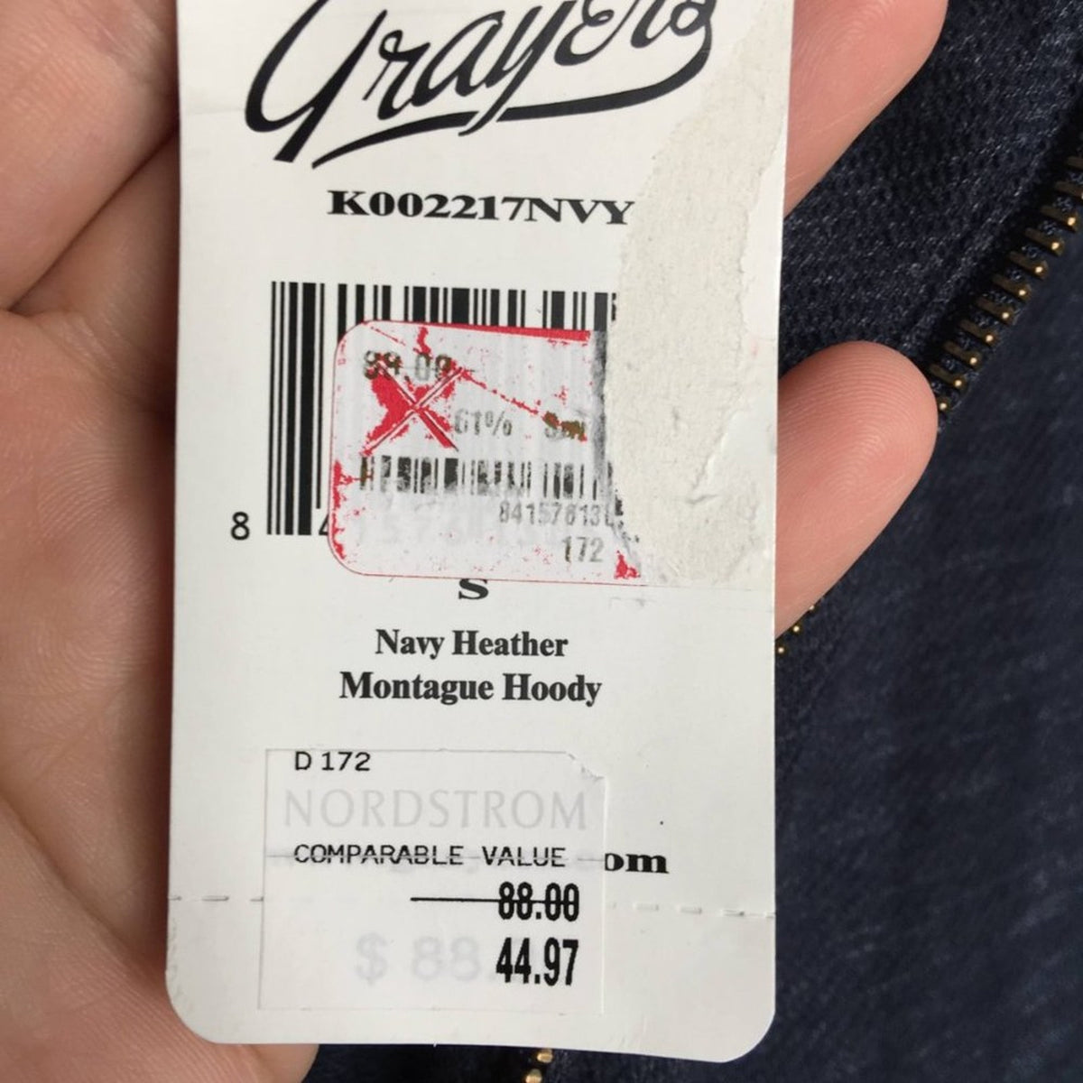 NWT Grayers Montague Zip Up Gray Hoodie Sweatshirt Size Small