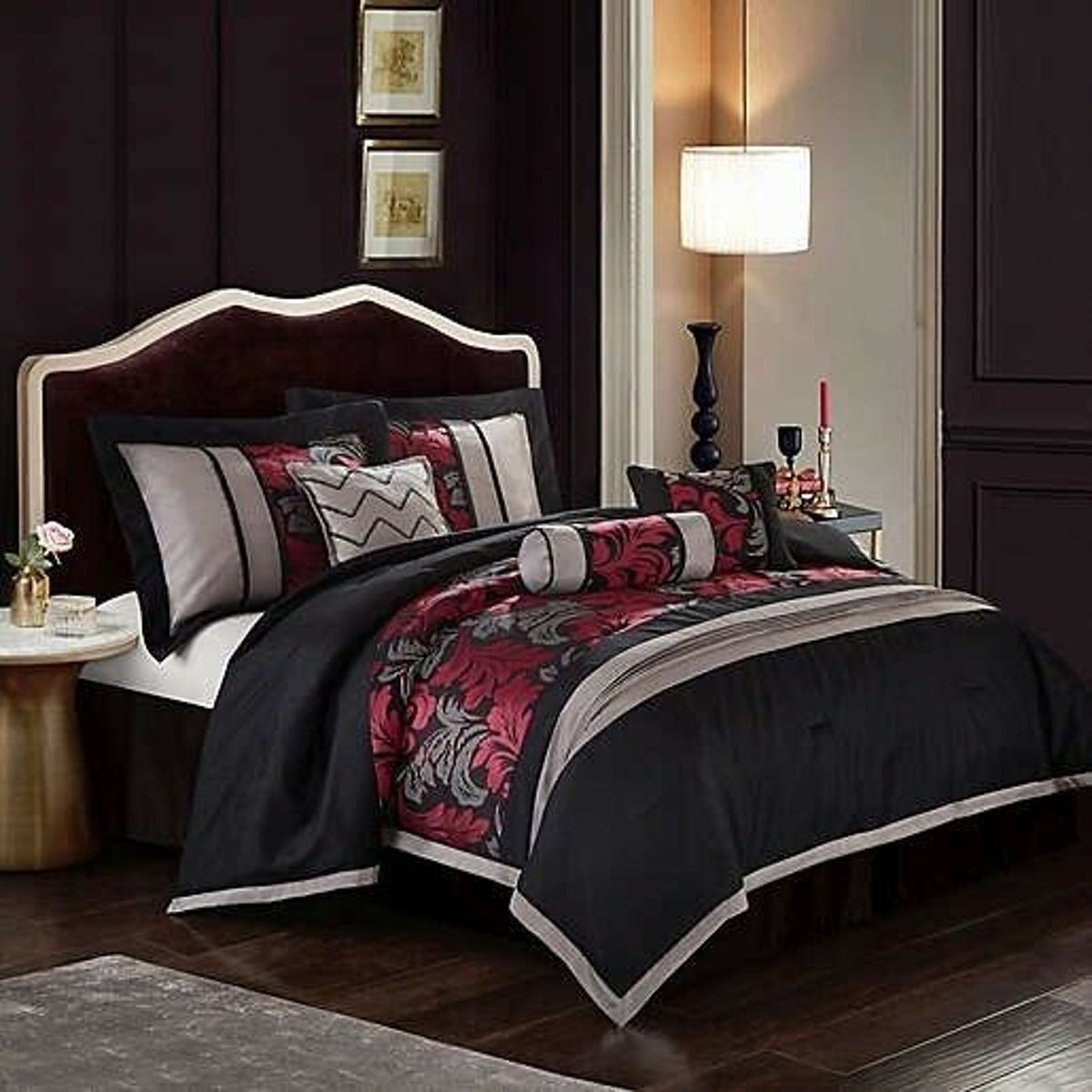 Nanshing Lincoln 7-Piece California King Comforter Set In Red & Black