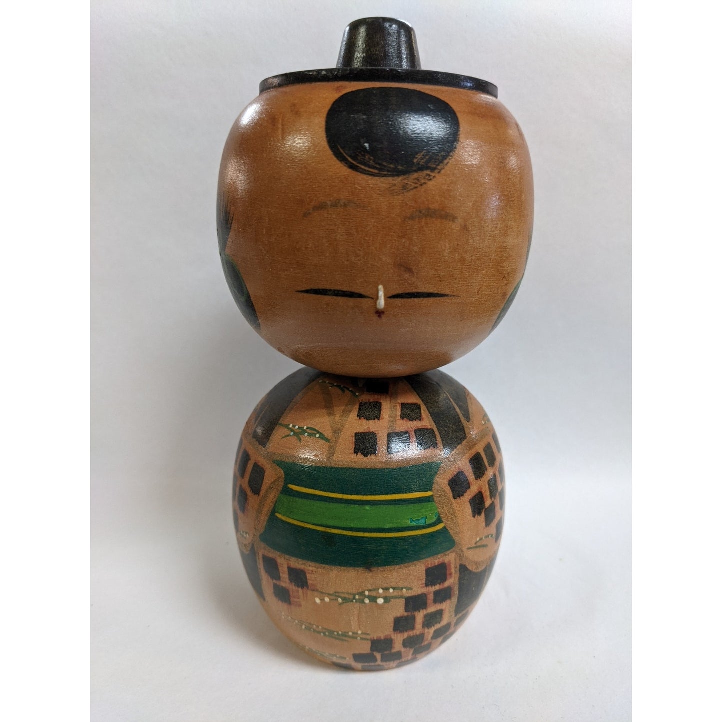 Japanese Hand Painted Kokeshi Doll Pair Set Wooden Large Peg Bobble Head Figure