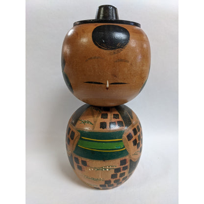 Japanese Hand Painted Kokeshi Doll Pair Set Wooden Large Peg Bobble Head Figure