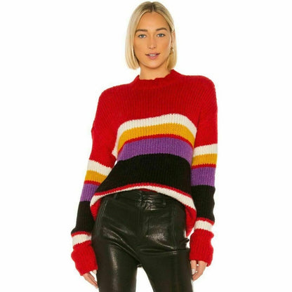 Sanctuary Stripe Pullover Sweater Rainbow Striped Oversize X Large Mock Neck New