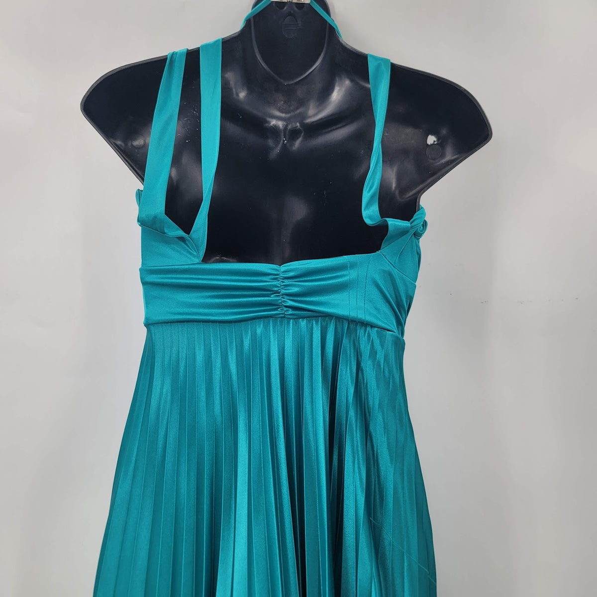 Vintage Teal Sequin Hearts Small Gown Damaged Dress Up Ruched Empire Maxi Blue