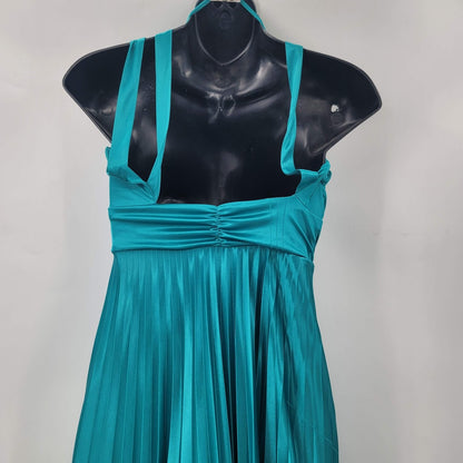 Vintage Teal Sequin Hearts Small Gown Damaged Dress Up Ruched Empire Maxi Blue