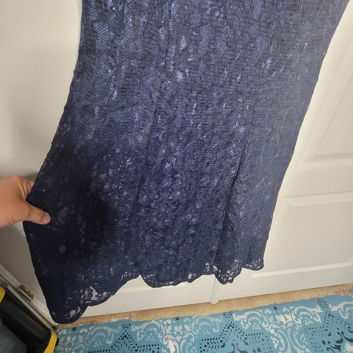 Jump Dress Dark Blue Size 1/2 Maxi Spaghetti Straps Embroidered Overlay Lined