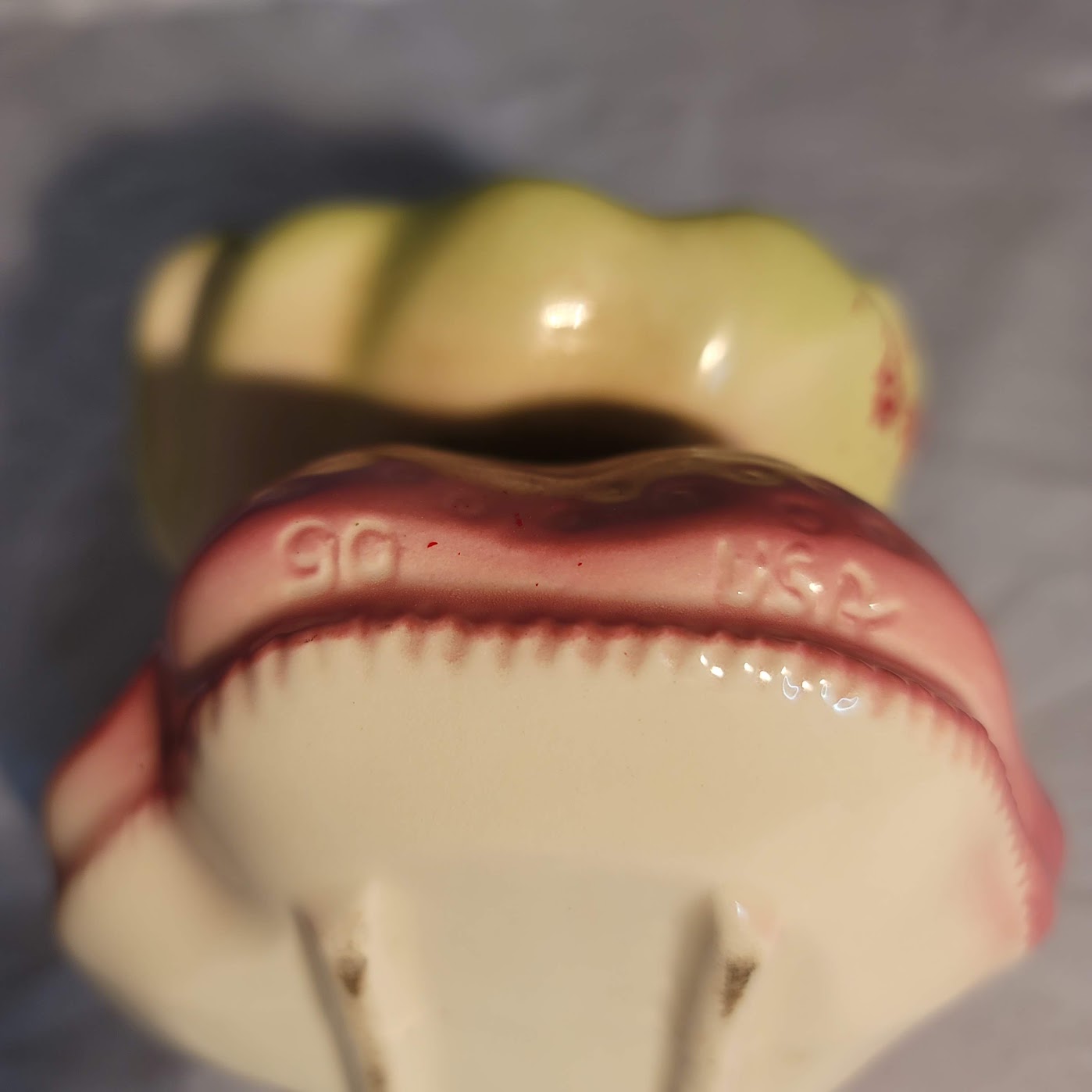 Vintage Ceramic Little Girl Planter Pink Yellow Ruffled Dress Vase 6"