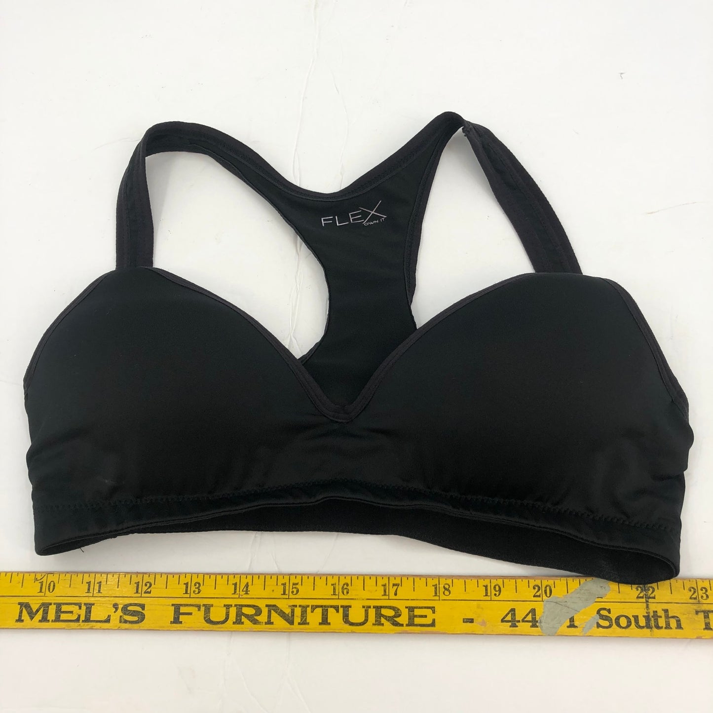 FLEX OWN IT Women's V-Neck Sports Bra Racerback Solid Polyester Black Large
