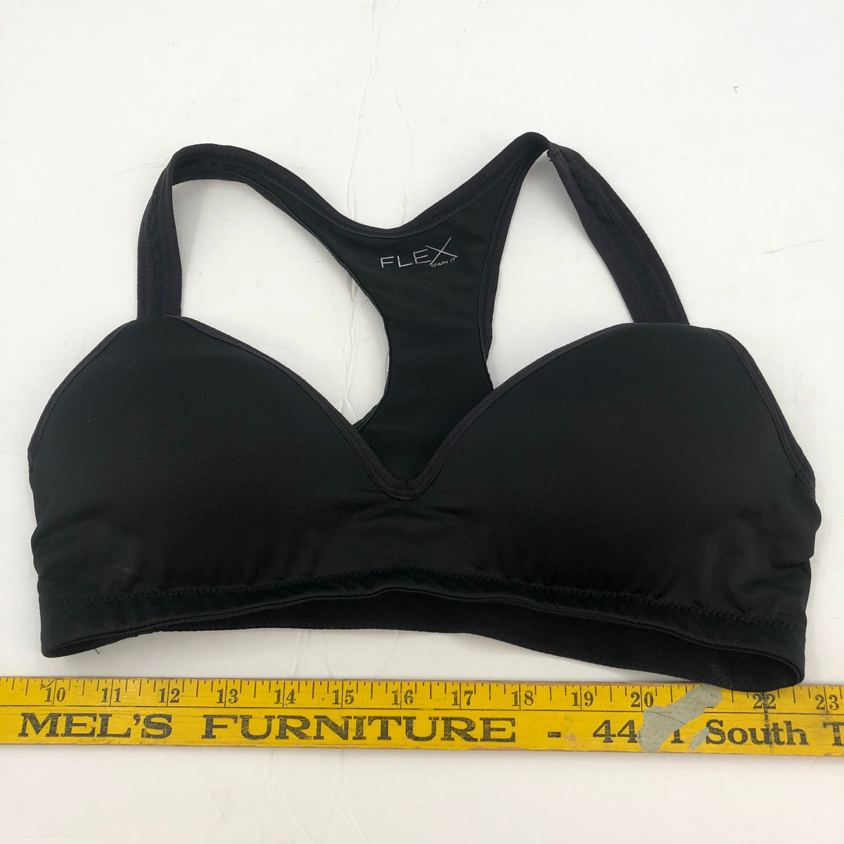 FLEX OWN IT Women's V-Neck Sports Bra Racerback Solid Polyester Black Large