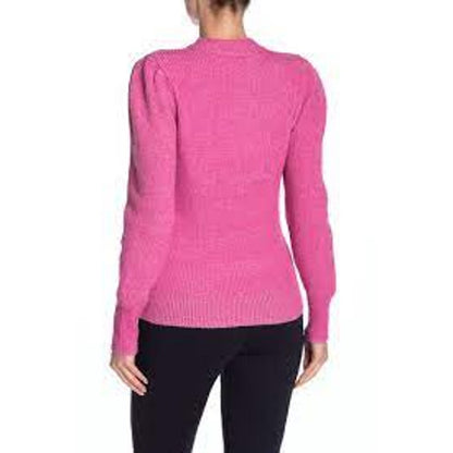 Free Press Knitted Puff Sleeve Sweater Pink Cyclamen High Neck Medium NWT