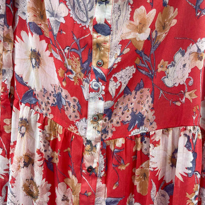 Fourteenth Place Women's Tiered Maxi Skirt 1X Orange Floral Print NEW Lined Flow