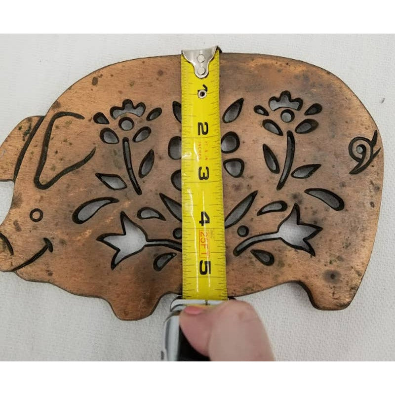 Lot of 3 Vintage Coppertone Iron Kitchen Trivets Pig Basket Kettle Teapot Footed