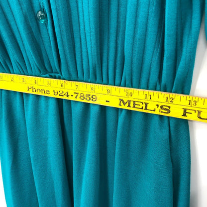 Willow Ridge VINTAGE Belted Button Up Wide Ribbed Teal Dress Size 12