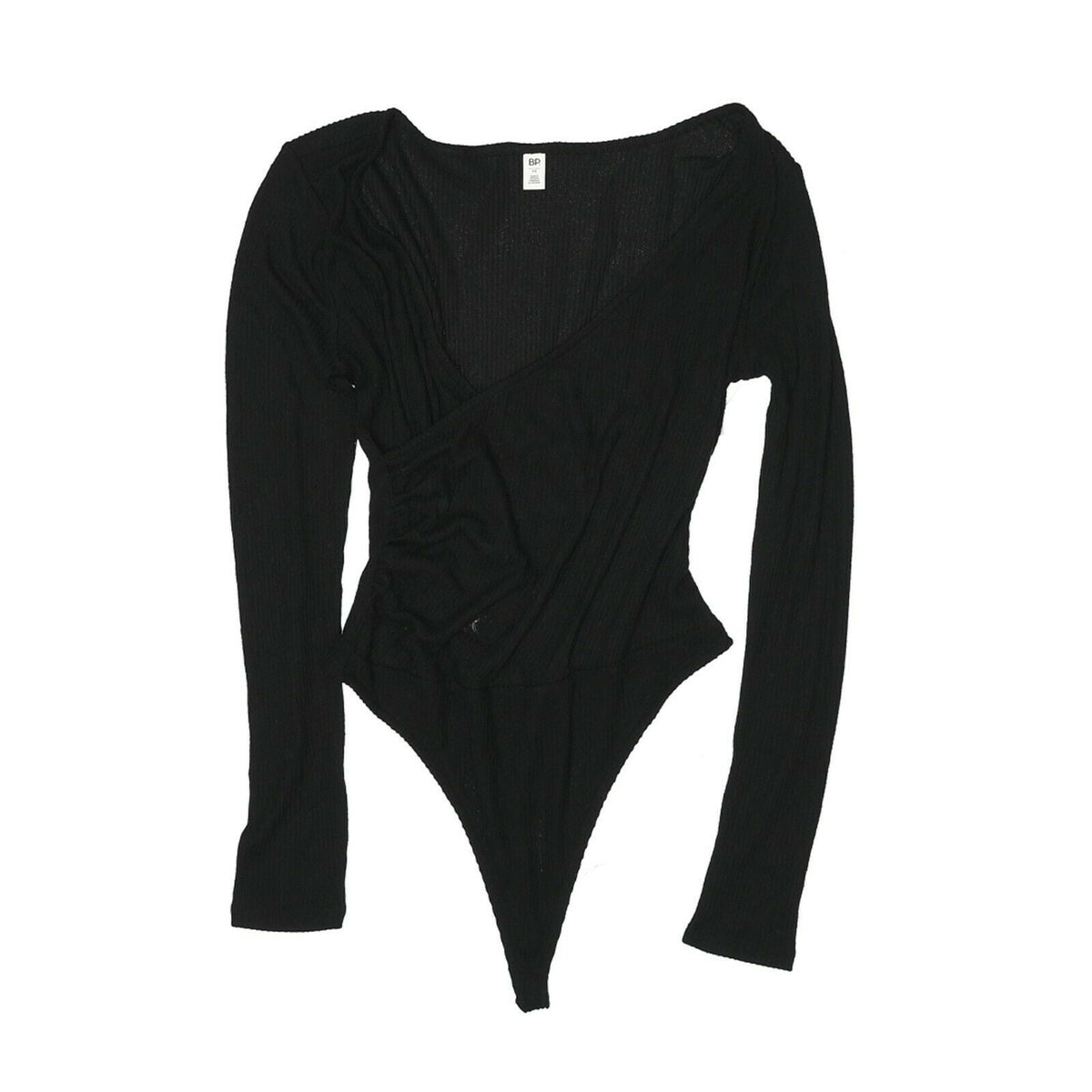 BP. NWT Cozy Ribbed Wrap Bodysuit Long Sleeve V-Neck Knit Black Size Medium