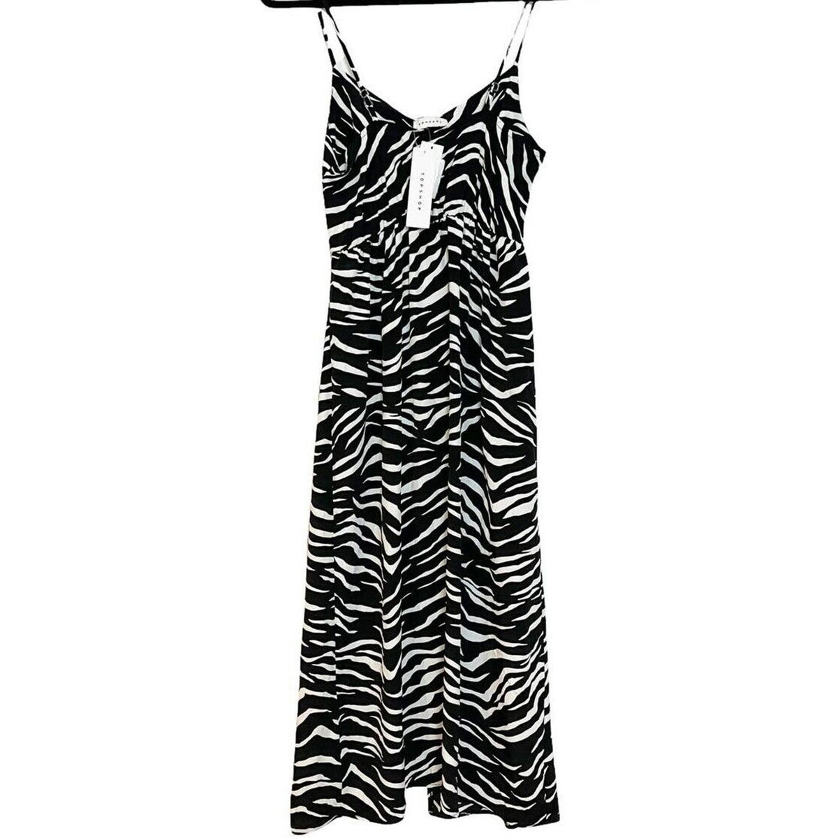 Topshop Black/White Zebra Sleeveless Midi Dress Spaghetti Strap Size 2 NWT