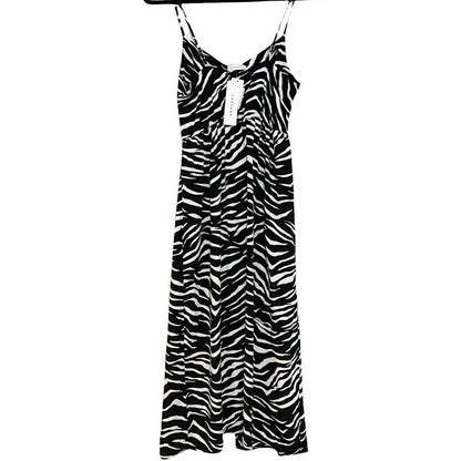 Topshop Black/White Zebra Sleeveless Midi Dress Spaghetti Strap Size 2 NWT