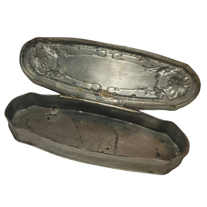 Antique Wallace Bros Silver Co Oval Snuff Box Lidded Trinket Case Victorian Art