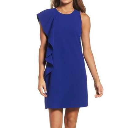 Chelsea28 Asymmetrical Ruffle Shift Dress Cobalt Blue Size 10 Women's NEW