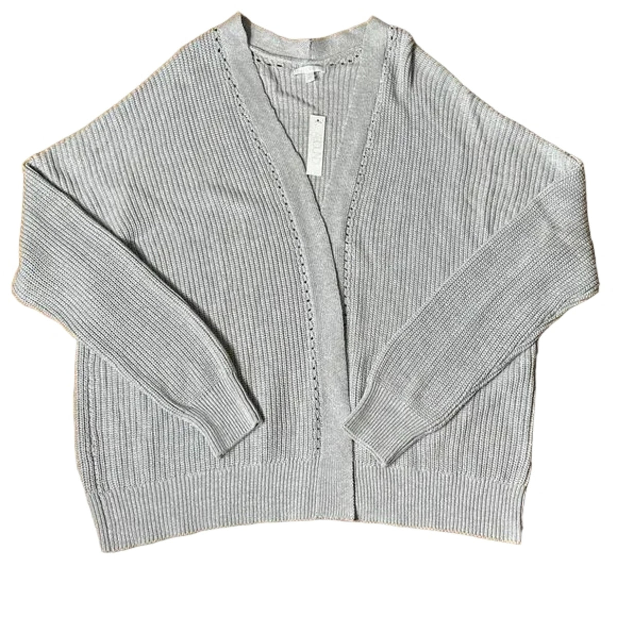 Abound Open Front Cardigan Sweater Ribbed Small Light Gray NWT Pointelle Accent