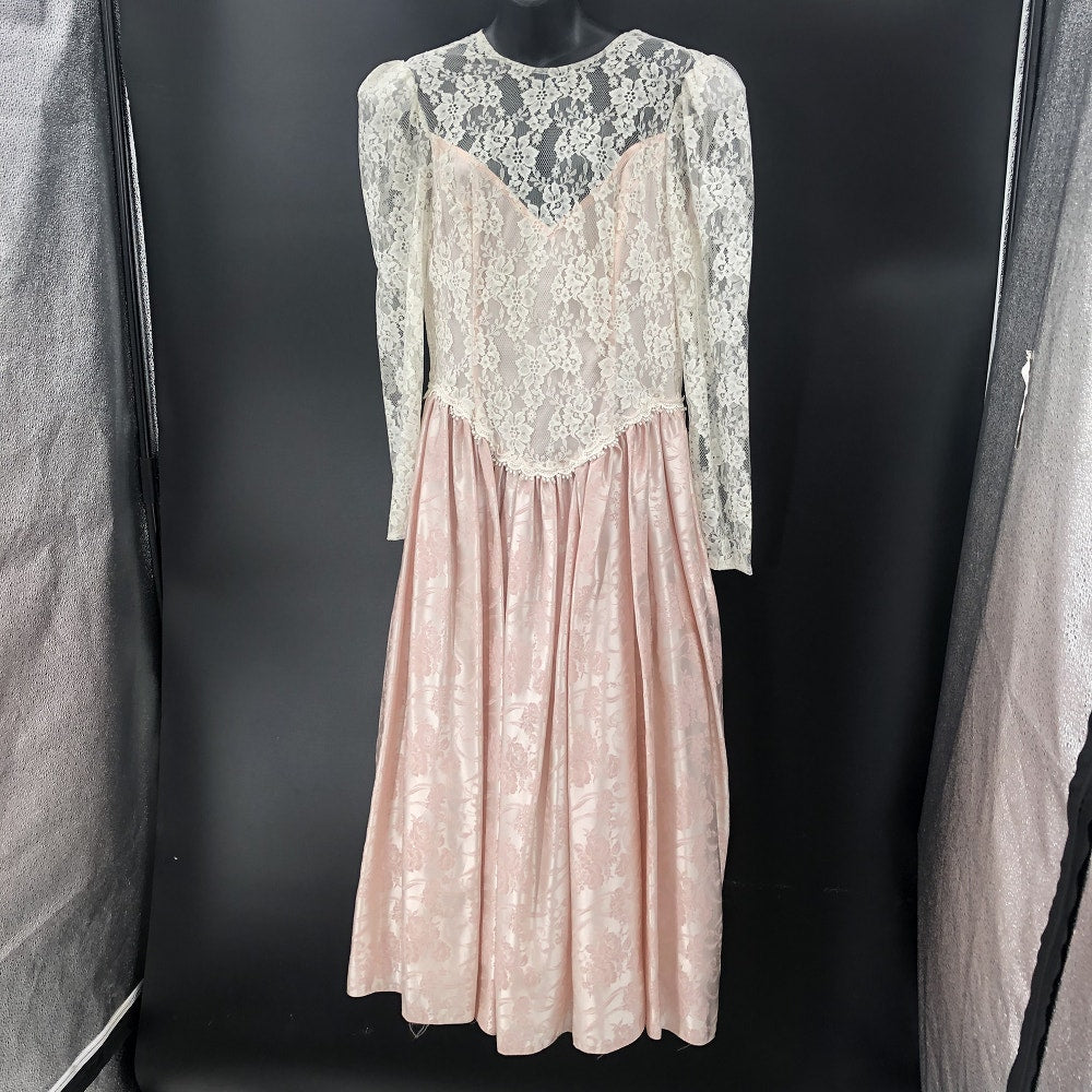 Vintage Scott McClintock Pink Jacquard Lace Drop Waist Bustle Dress 14 Prom Glam
