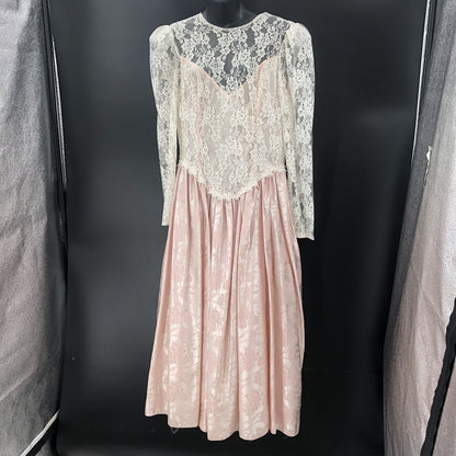 Vintage Scott McClintock Pink Jacquard Lace Drop Waist Bustle Dress 14 Prom Glam