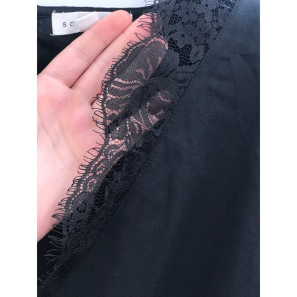 Socialite Lace Trim V-Neck Black Bodysuit XS extra small long sleeve NEW Snap