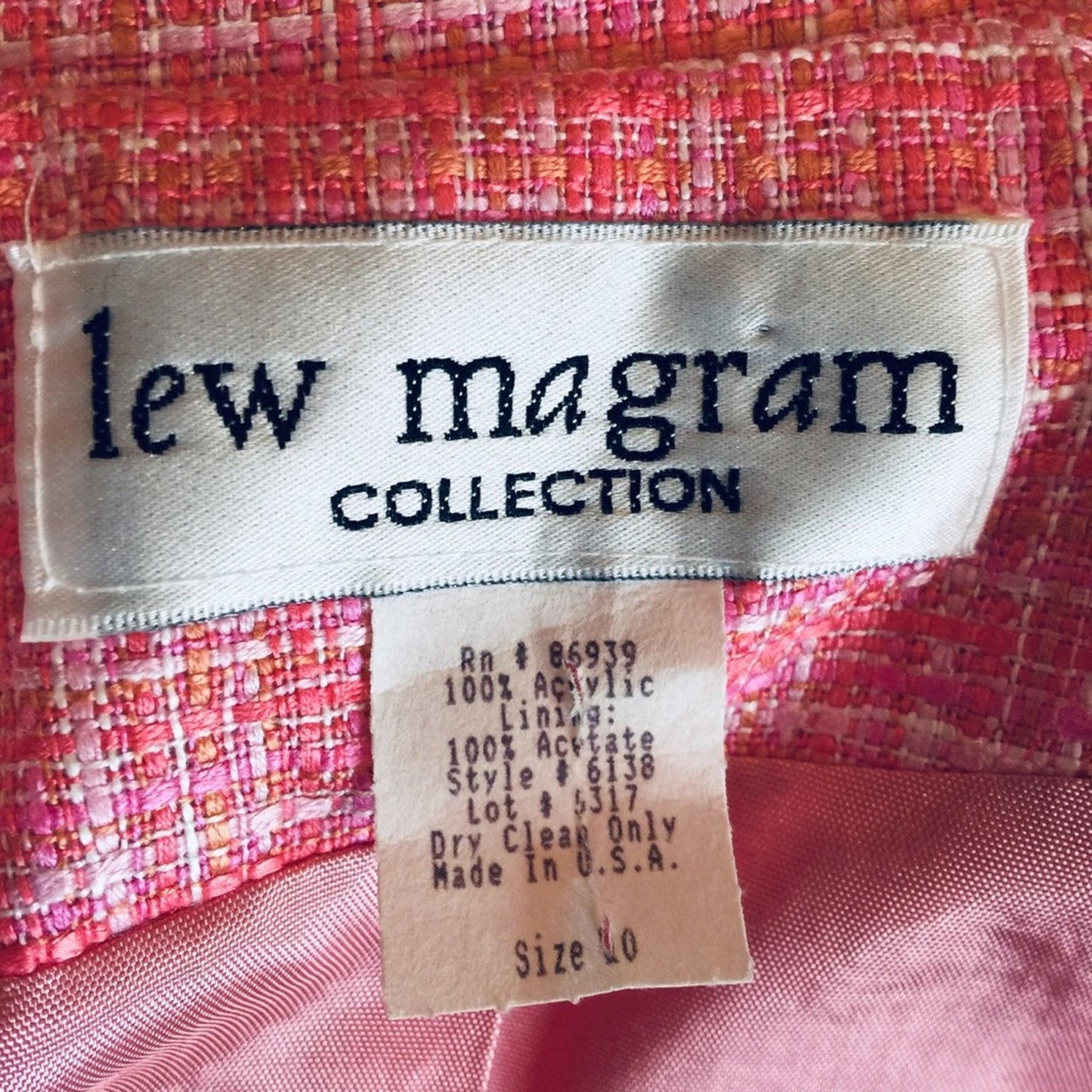 Lew Magram 2 piece Career Jacket Blazer Skirt Set Size 10 Pink fully lined suit
