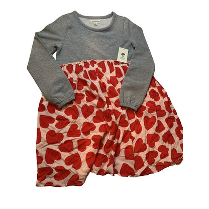 TUCKER + TATE Toddler Grey Fleece Bodice/Pink Red Heart Print Dress Size 3 NWT