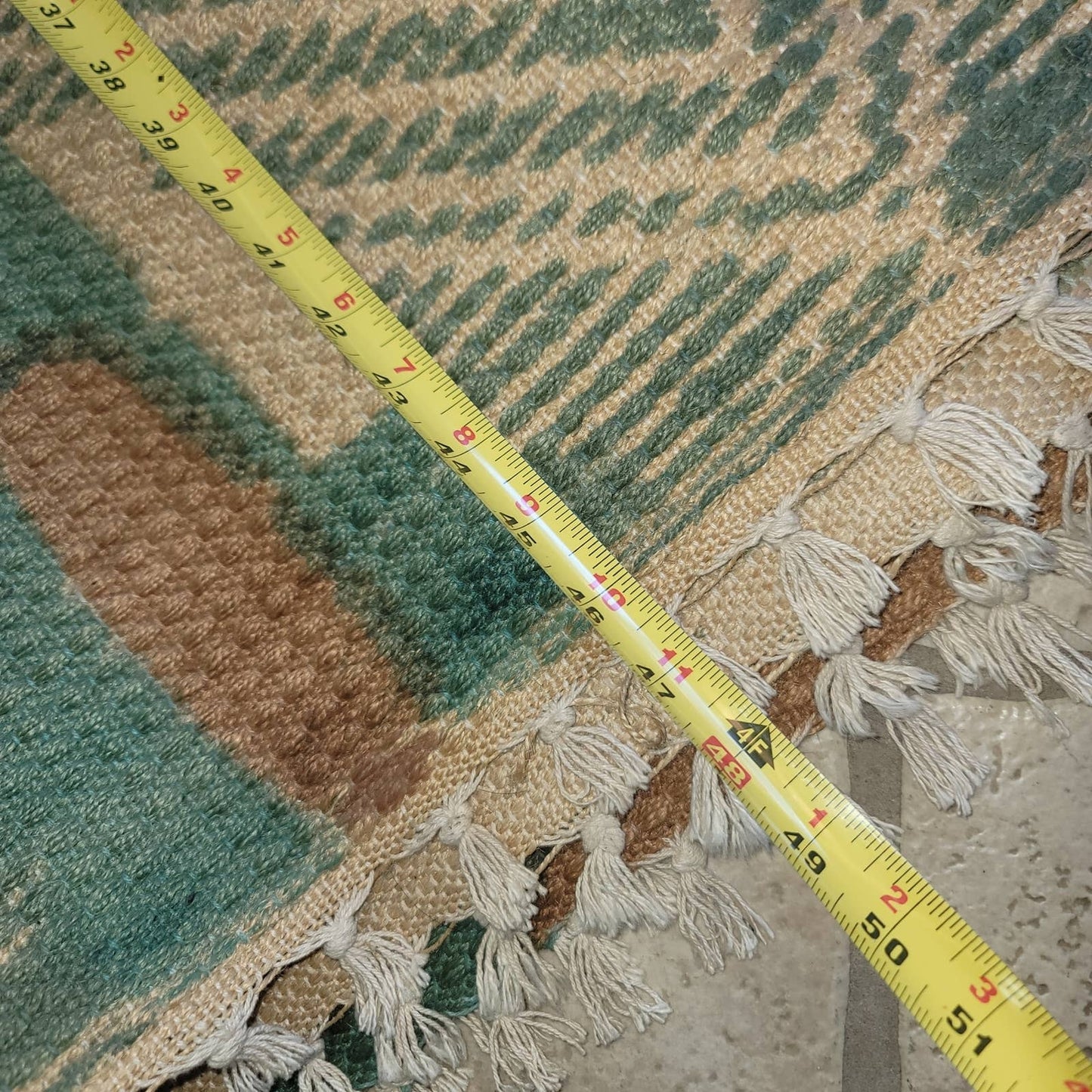 World Market Area Rug 5' x 8'  Jute Blend Green Tan Cream Green Fringe Geometric