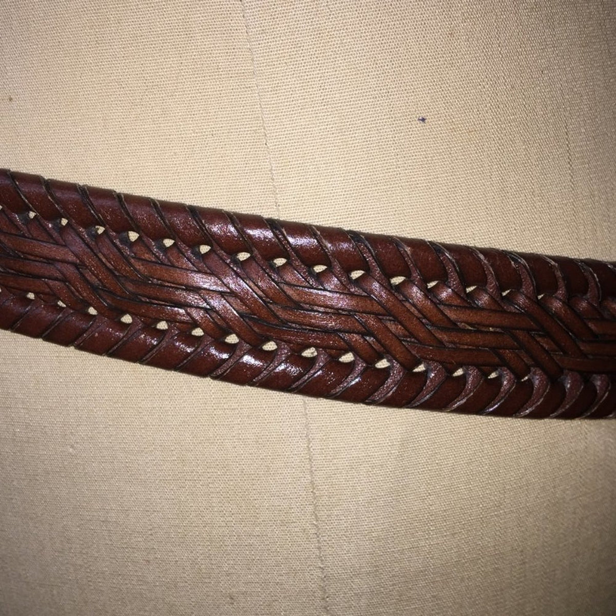 Bryant Togs Men Size 38 DARK Brown Faux Leather Braided Belt Golden Brass Buckle