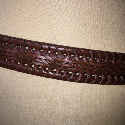 Bryant Togs Men Size 38 DARK Brown Faux Leather Braided Belt Golden Brass Buckle