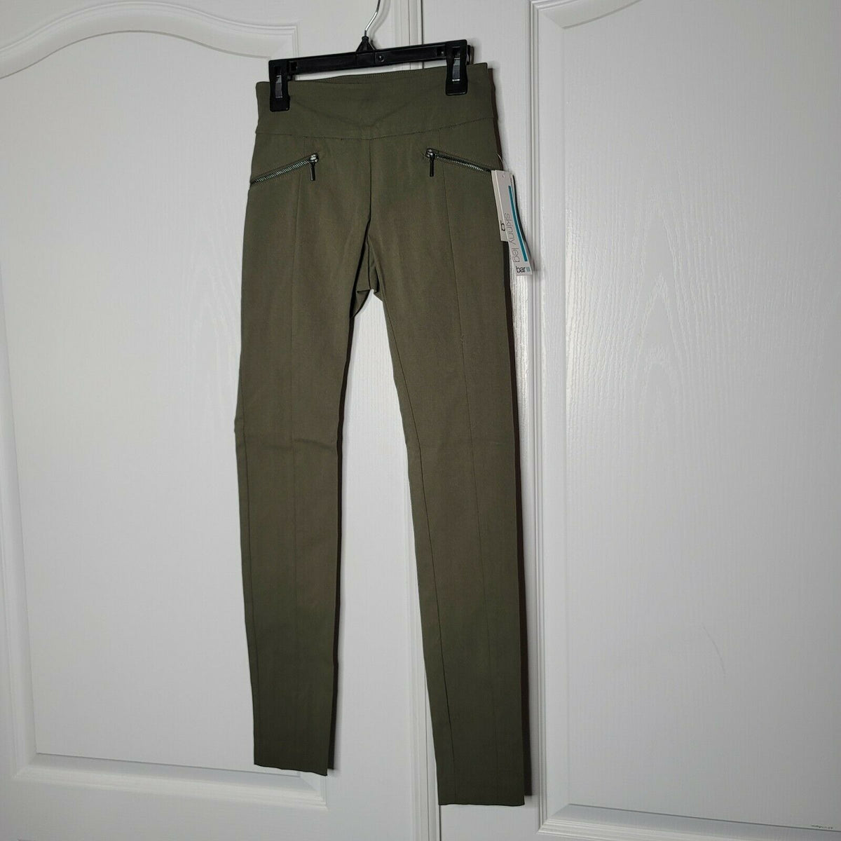 Bar Iii Cropped Skinny Pull-On Pants High Rise Zip-Pocket Green Casual XX-Small