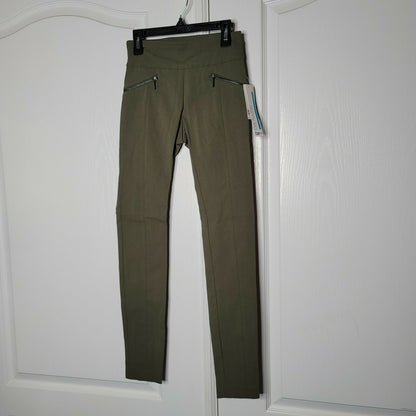 Bar Iii Cropped Skinny Pull-On Pants High Rise Zip-Pocket Green Casual XX-Small