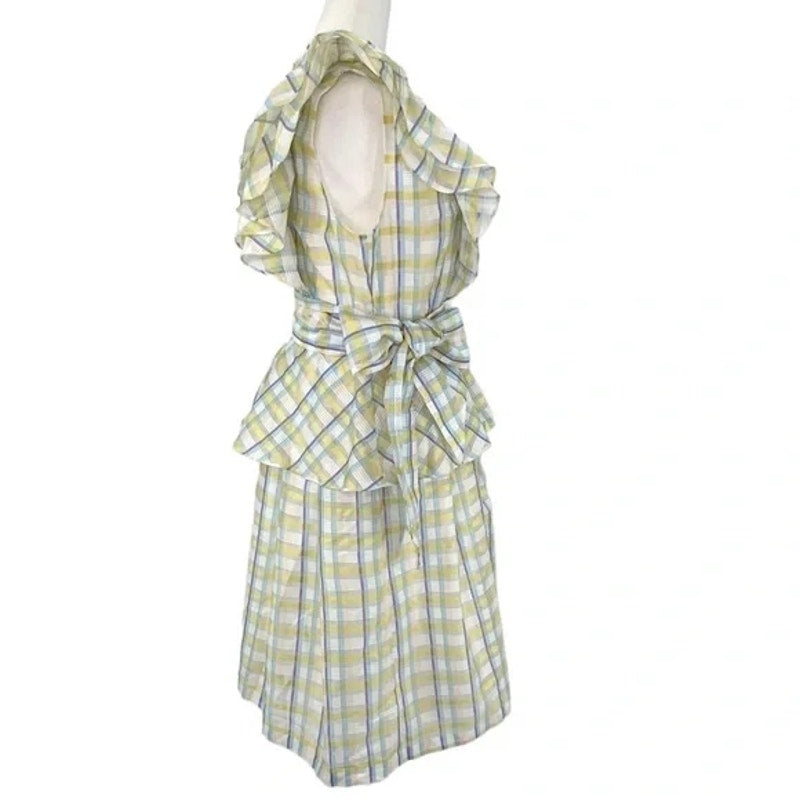 Halogen Atlantic-Pacific Organza Ruffle Dress Sz Small Pastel Plaid NWT