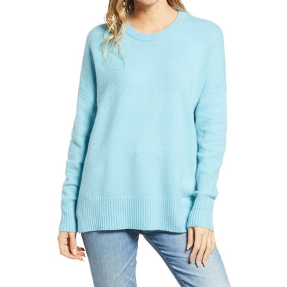 Treasure & Bond Cozy Crew Neck Sweater Ribbed Trim Sz XXS/2XS Blue Milky NWT