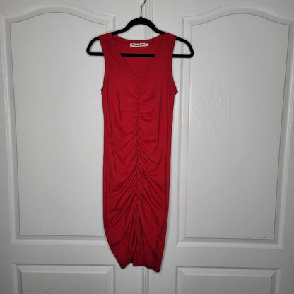 Michael Stars Sleeveless V-Neck Dress Ruching Red Medium BodyCon Slip Sleeveless