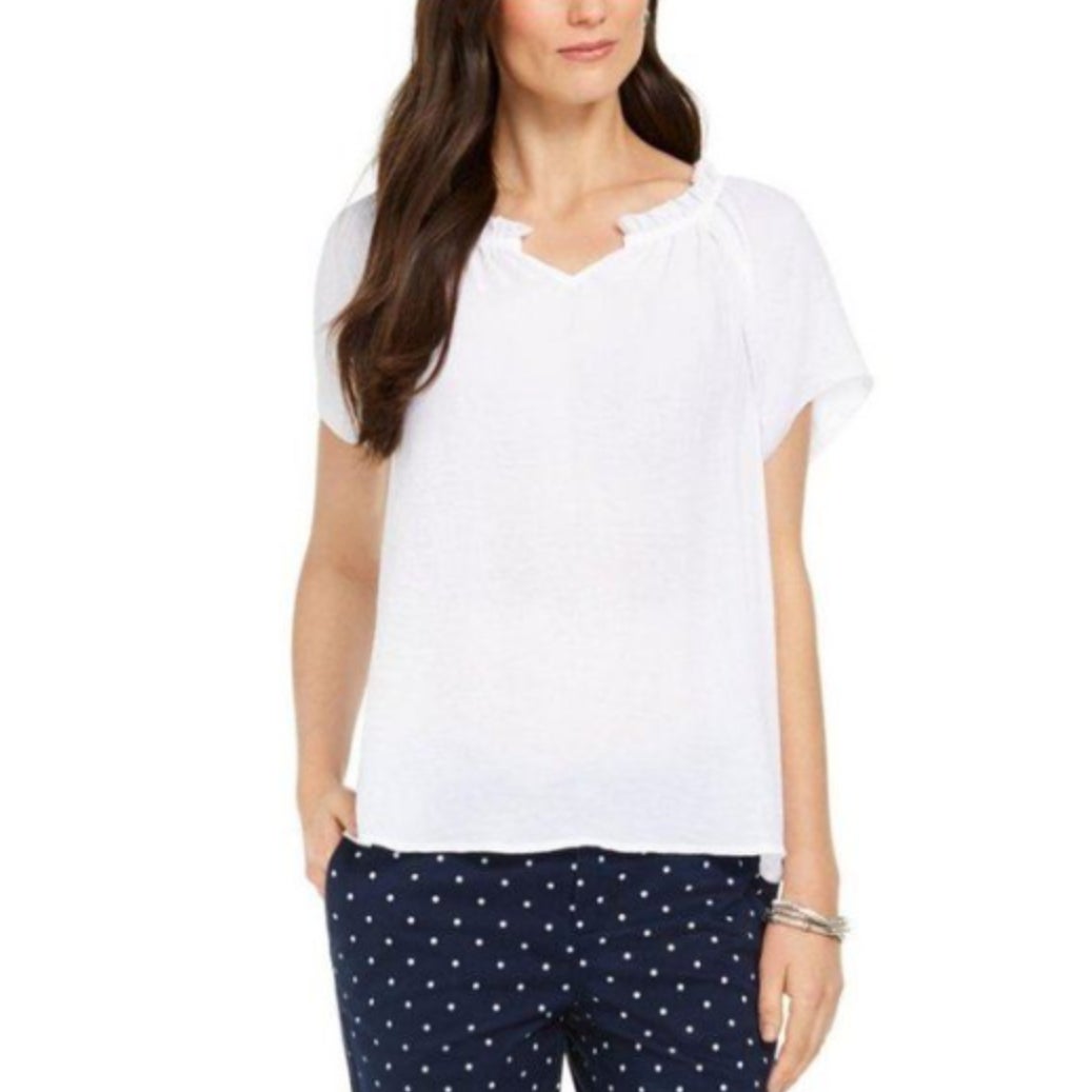 Style & Co NWT Women's Crinkle Flutter-Sleeve Top Blouse Bright White X-Large