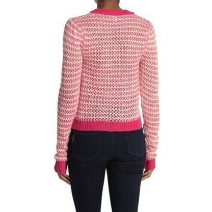 WAYF Long Sleeve Waffle Stripe Crewneck Pullover Sweater Large Pink NWT