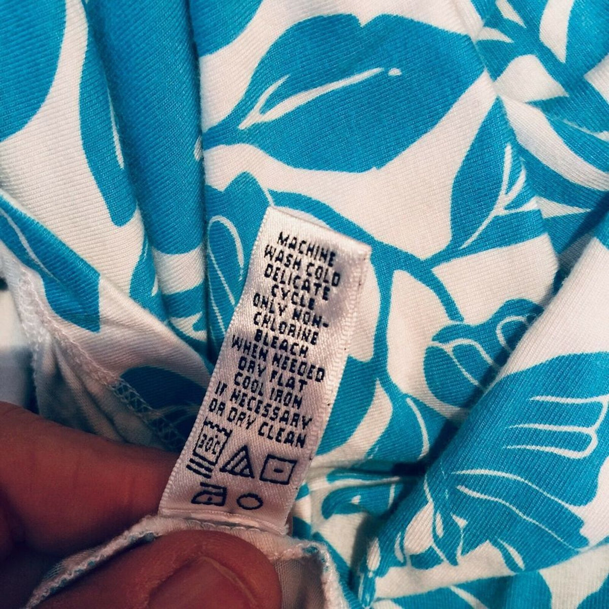 Lilly Pulitzer Women's 3/4 Sleeve Dress V-Neck Blue White Leaf Print Size Large