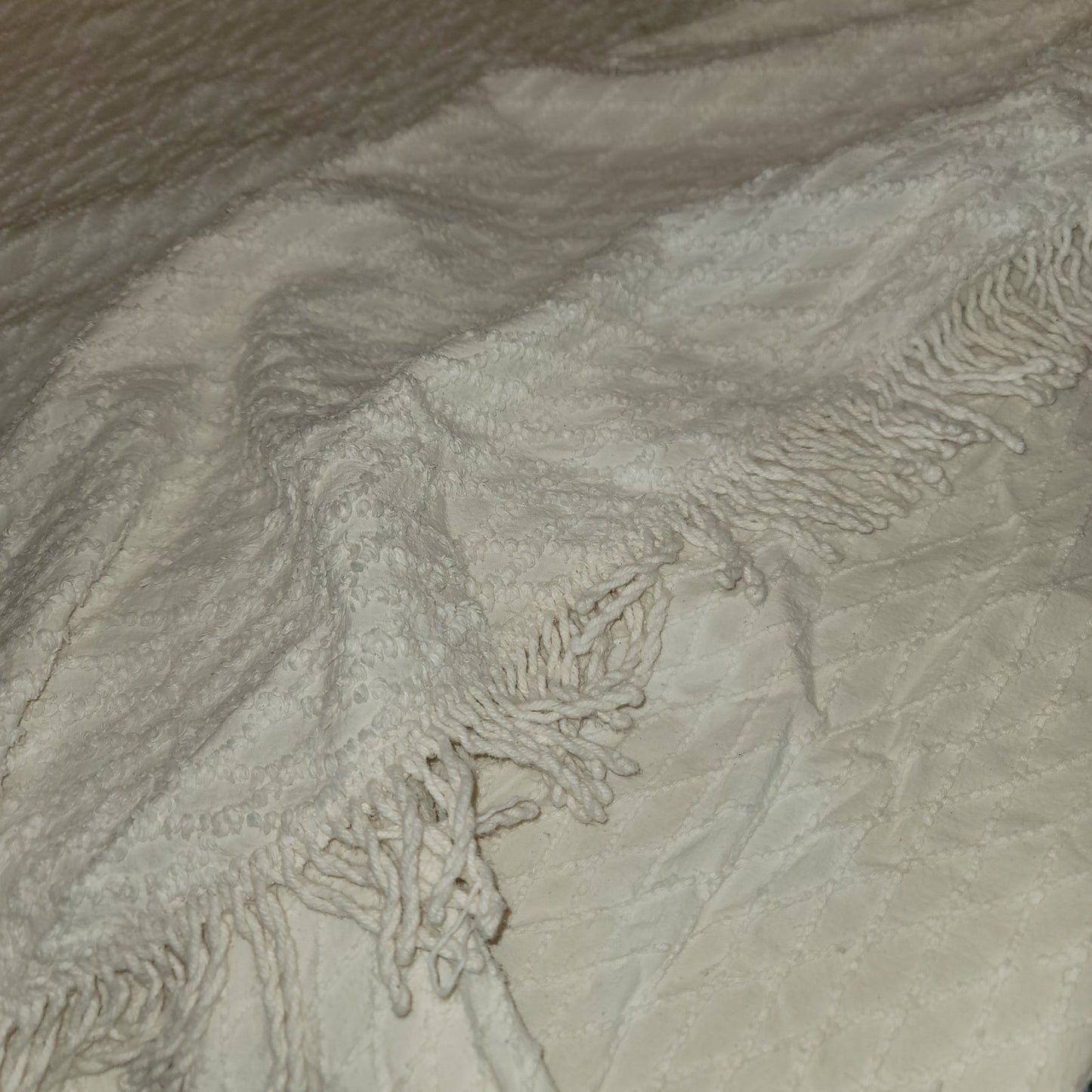 Vintage Cream Crosshatch Full Chenille Bedspread Blanket Farmhouse Cabin