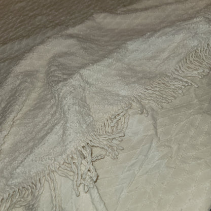 Vintage Cream Crosshatch Full Chenille Bedspread Blanket Farmhouse Cabin