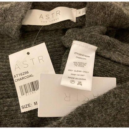 NWT Astr The Label Pleated Plunge Wrap Front Sweater Sz Medium in Charcoal