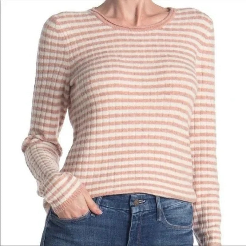 Madewell Women's Sweater Large Heather Carnation Stripe NEW Scoop Boat Neck