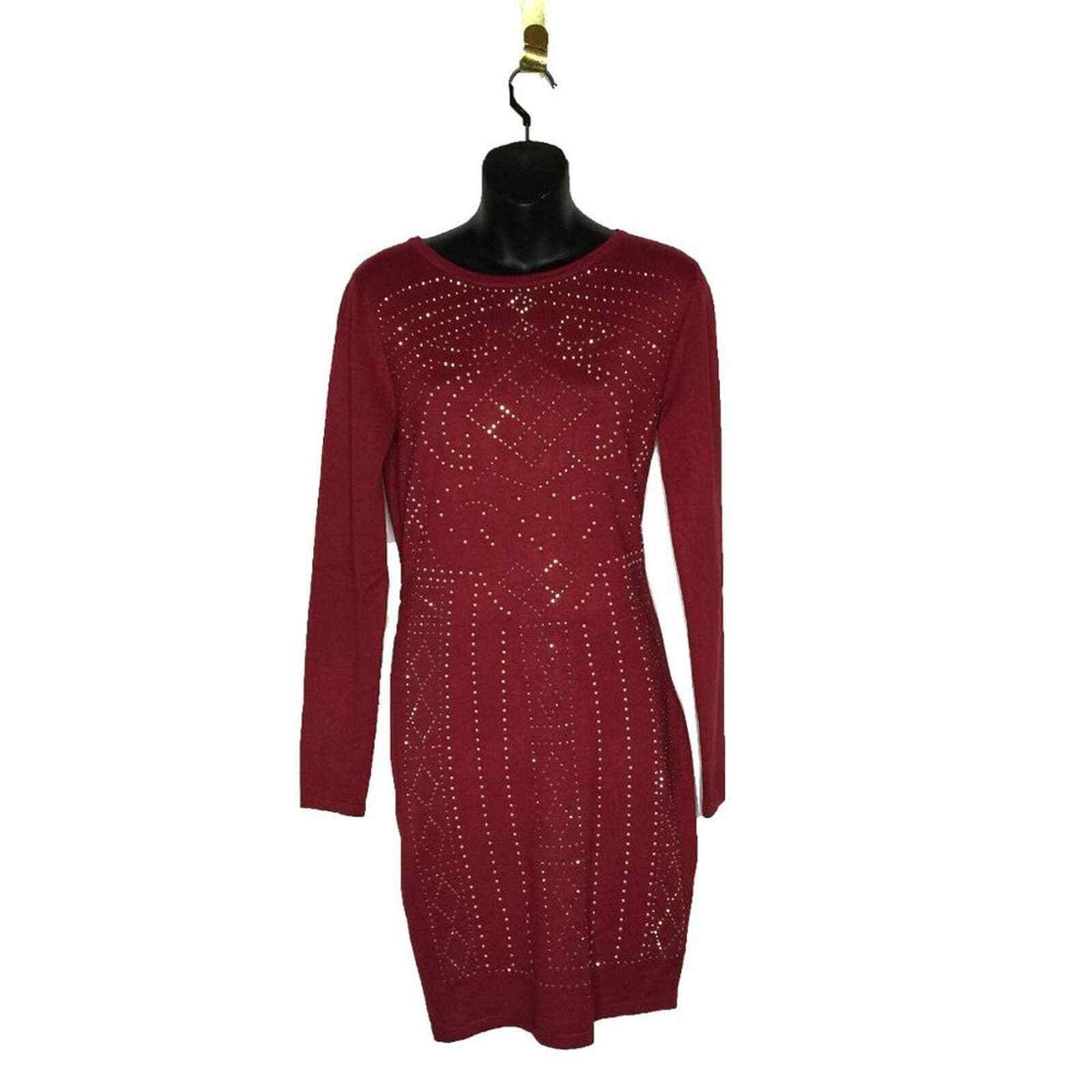 Say What? Beaded BODYCON Dress Crew-Neck GARNET Large