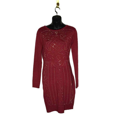 Say What? Beaded BODYCON Dress Crew-Neck GARNET Large