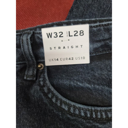 Topshop US 10 Petite Size 32 28 Length DARK Straight Leg Jeans Raw Hem Wash nEW